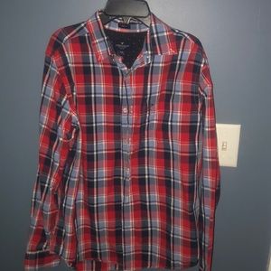 Red blue and white button down top